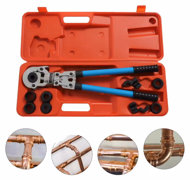 Pinza crimpatrice, lunghezza 55-74 cm, forza di crimpatura 6T, corsa 45 mm, dimensioni della custodia degli attrezzi 60 x 22 x 7 cm, peso lordo 7,5 kg
