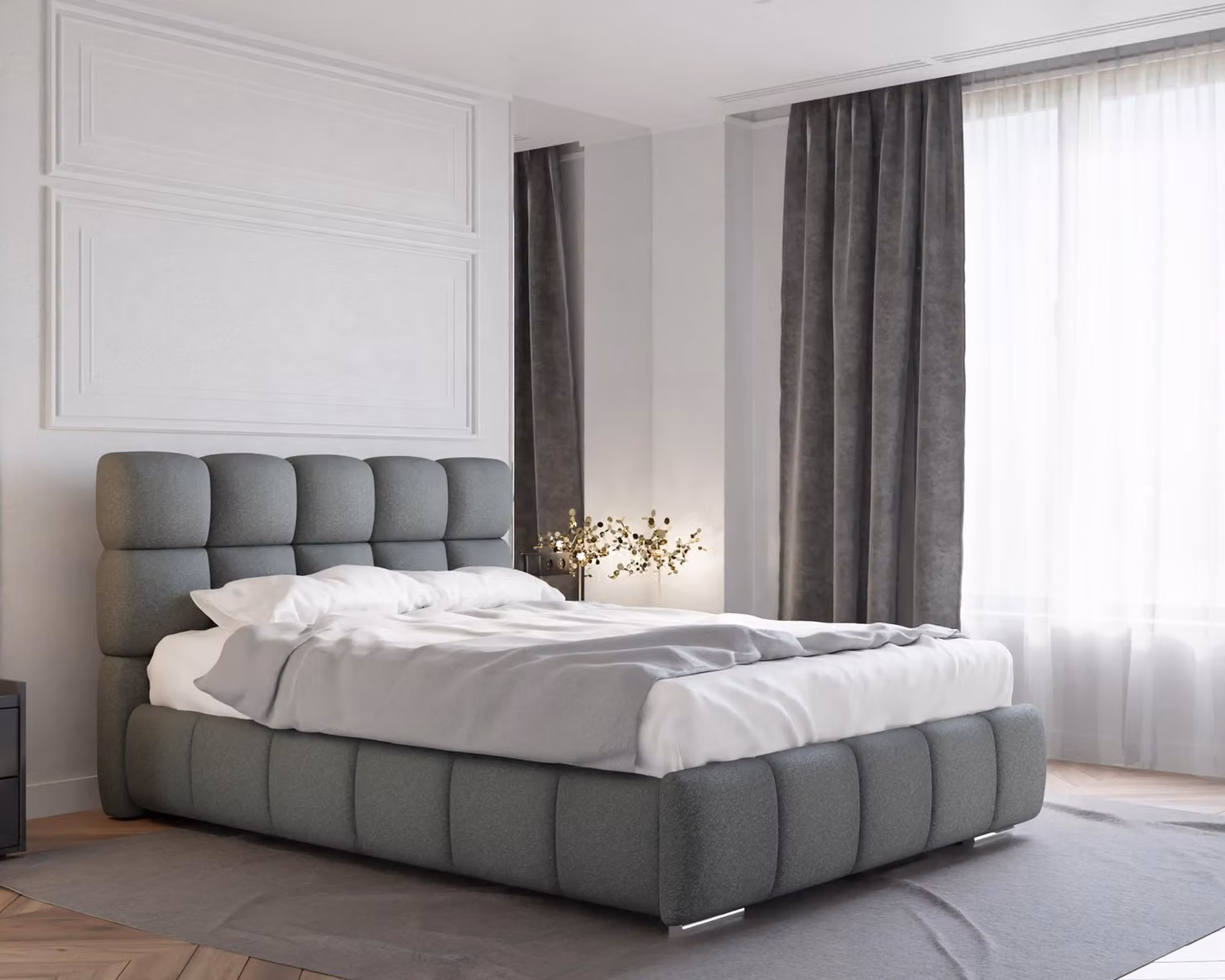 Letto imbottito BLISS con contenitore, con materasso a molle insacchettate