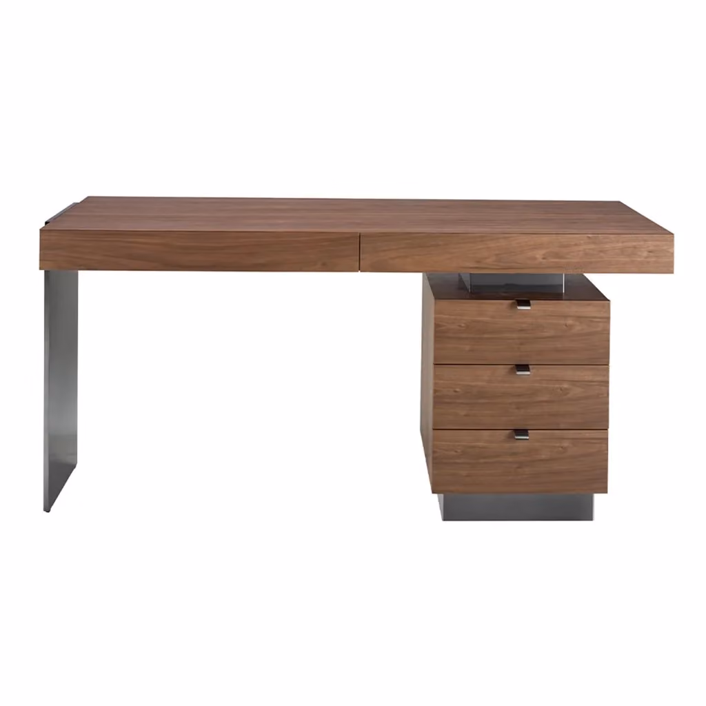 Scrivania moderna Angel Cerdá in noce e metallo marrone L: 160 cm, P: 60 cm, H: 76 cm – 2