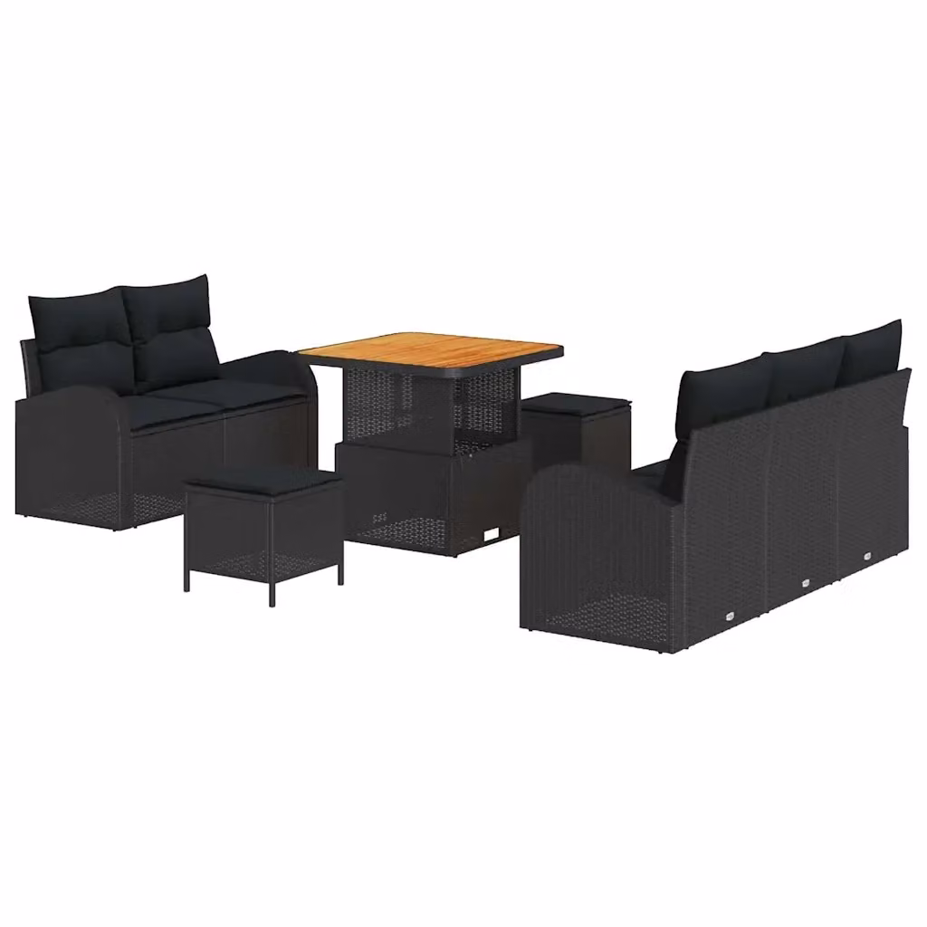 Set Divano da Giardino vidaXL 8 pz in Polyrattan Nero con Cuscini e Tavolino – 2