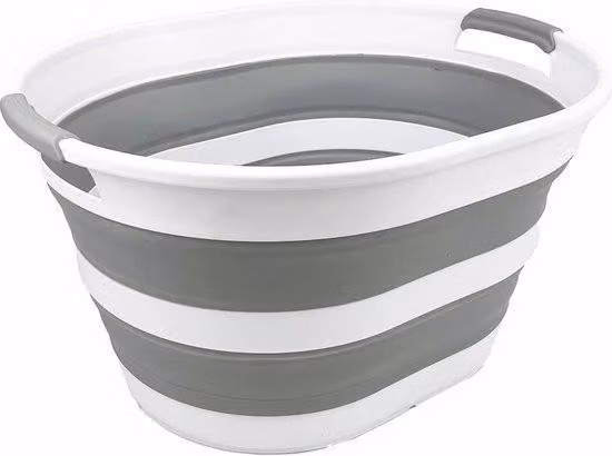 Lavabo in plastica, pieghevole, 23 l, vasca ovale, contenitore pieghevole/organizer, lavabo portatile, lavabo salvaspazio (1, bianco/grigio)