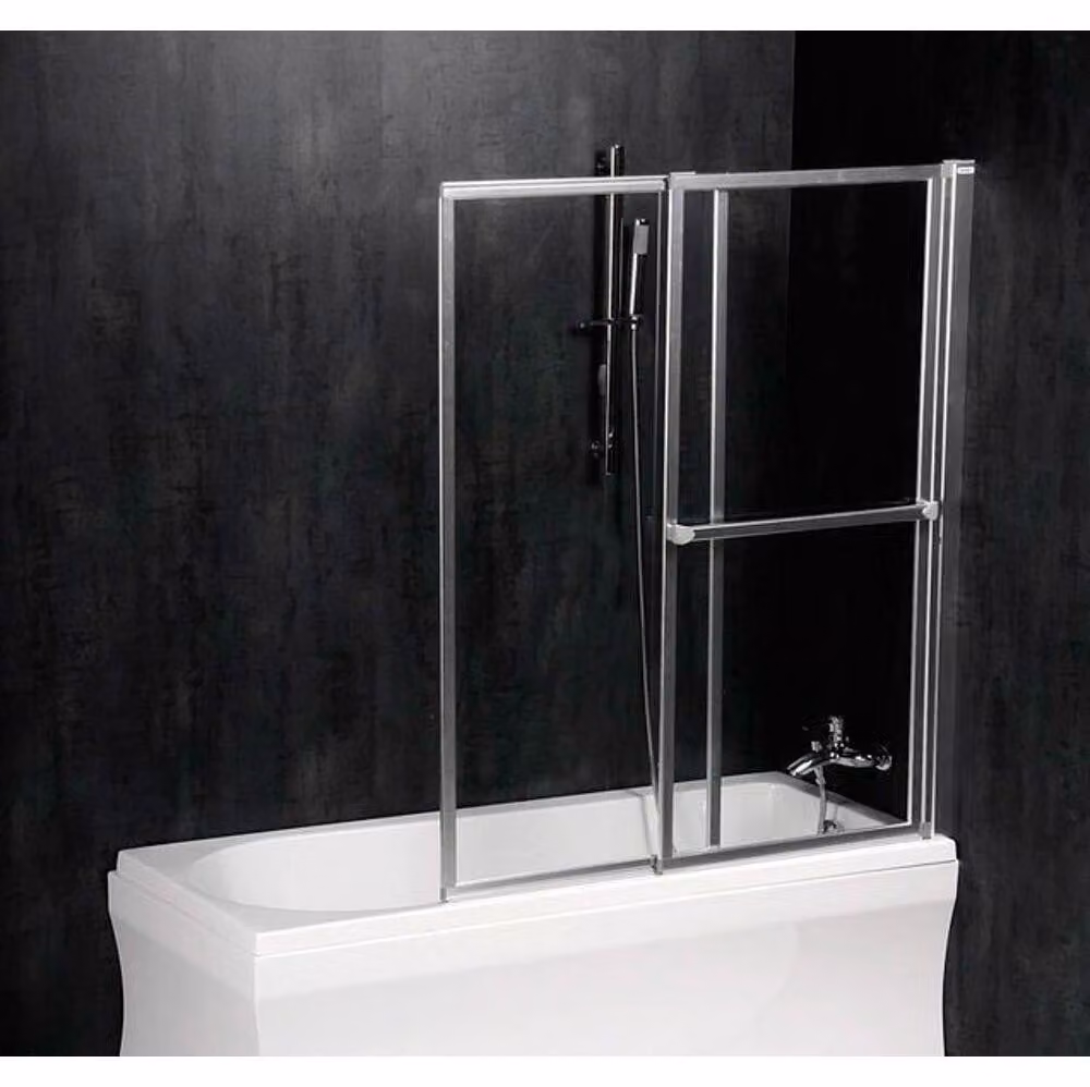 Polysan Olbia - Schermo da bagno pneumatico 1230 mm, alluminio lucido/vetro trasparente 30317