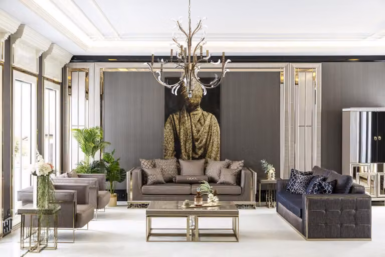 Wohnzimmer Set Braun Sofagarnitur Sesse 2x Beistelltische Couchtisch 7tlg.