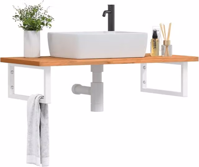 Ripiano a parete per lavabo vidaXL in legno di faggio e metallo bianco e marrone