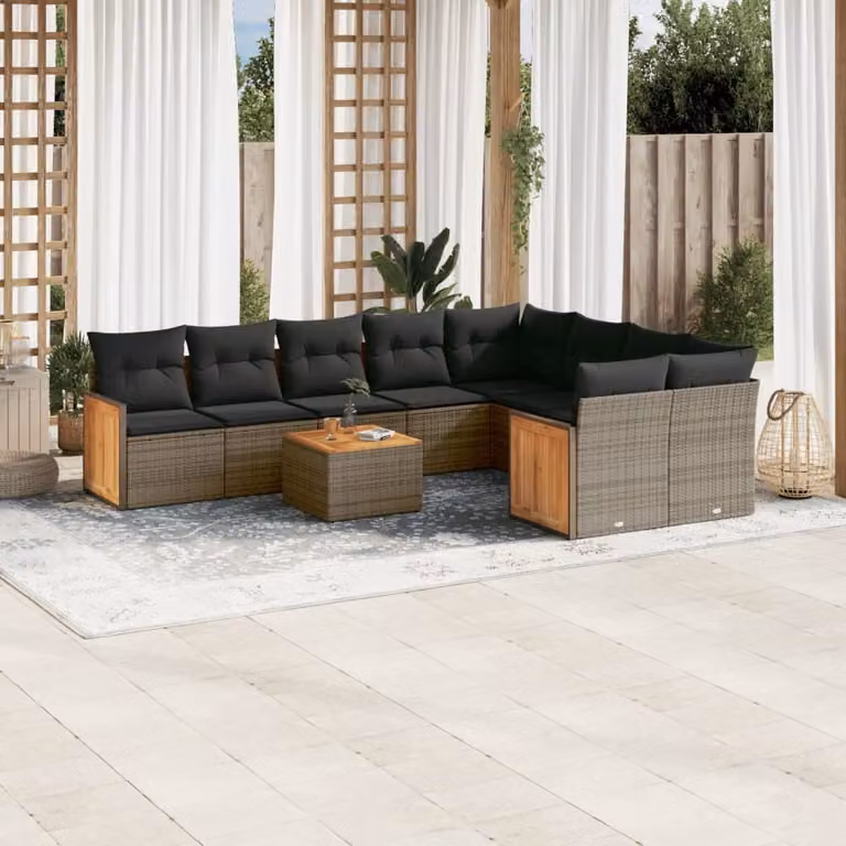 Maison Exclusive - Set da giardino 10 pezzi con cuscini Grigio Poly Rattan