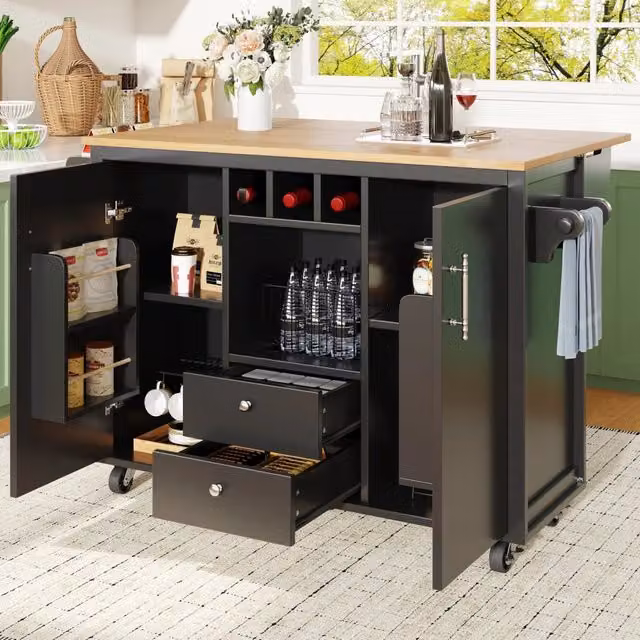 Isola Cucina con Anta e Ripiani ¨C MINIMAL ¨C Bianco/Nero, 120x92x73 cm