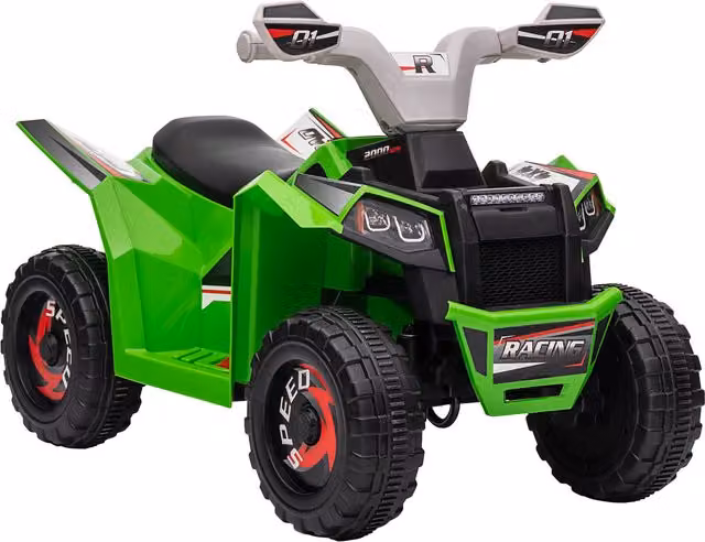 Quad elettrica HOMCOM per bambini 18-36 mesi in PP e metallo, Verde Grigio e Nero, L 70 cm x P 41.5 cm x H 48.5 cm – 1