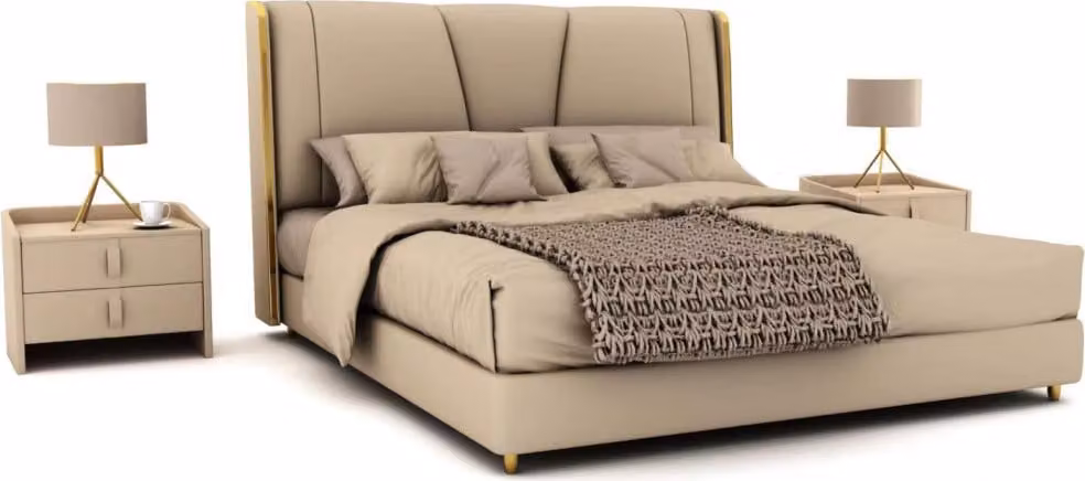 Schlafzimmer Möbel Designer Beiges Bett Doppelbett Modernes