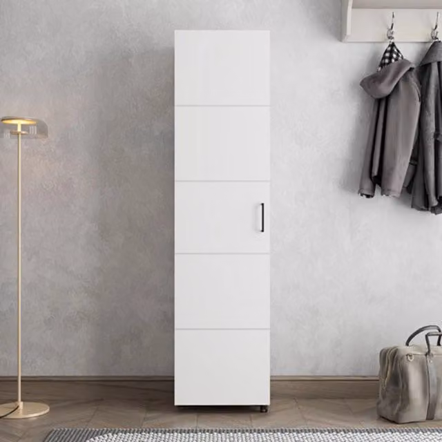Scarpiera DMORA Visby con 10 ripiani, colore bianco crema, L: 46 cm, P: 33 cm, H: 185 cm – 1