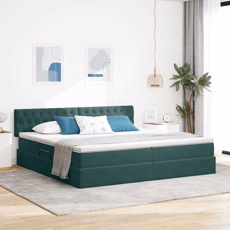 Letto con Contenitore vidaXL in Velluto Verde con Struttura in Legno e Metallo L/P/H: 200 x 200 x 280 cm