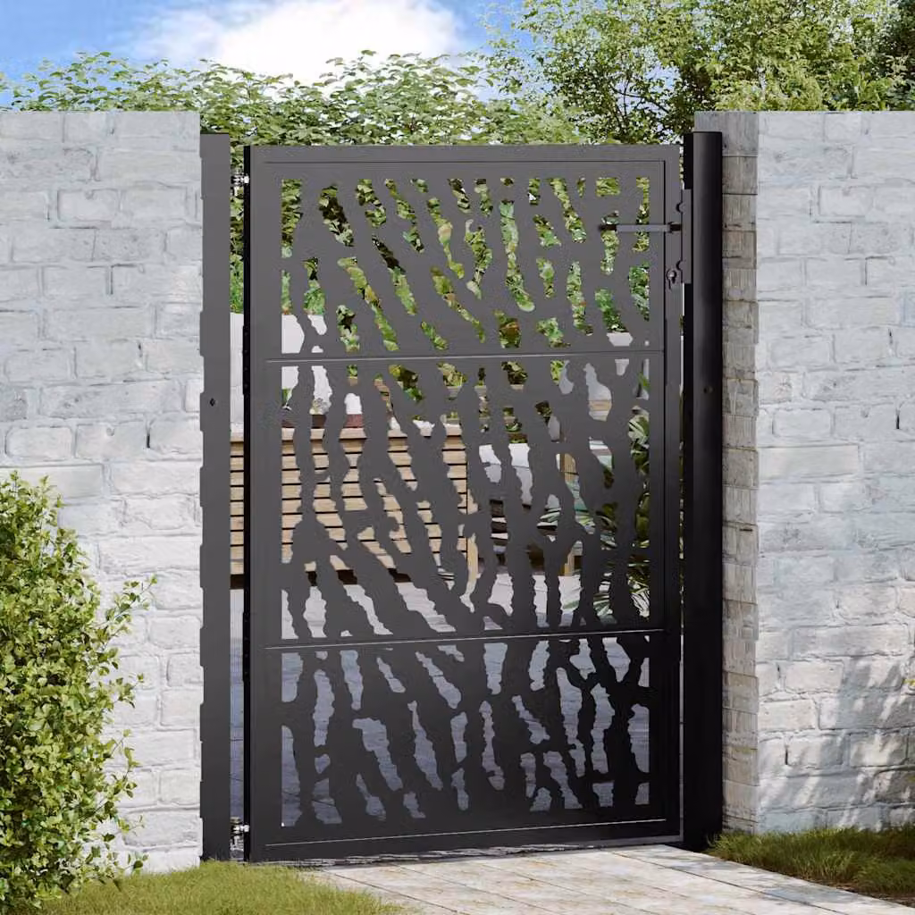 Cancello da giardino singolo vidaXL in acciaio nero con design a traliccio, L: 110 cm, H: 125 cm