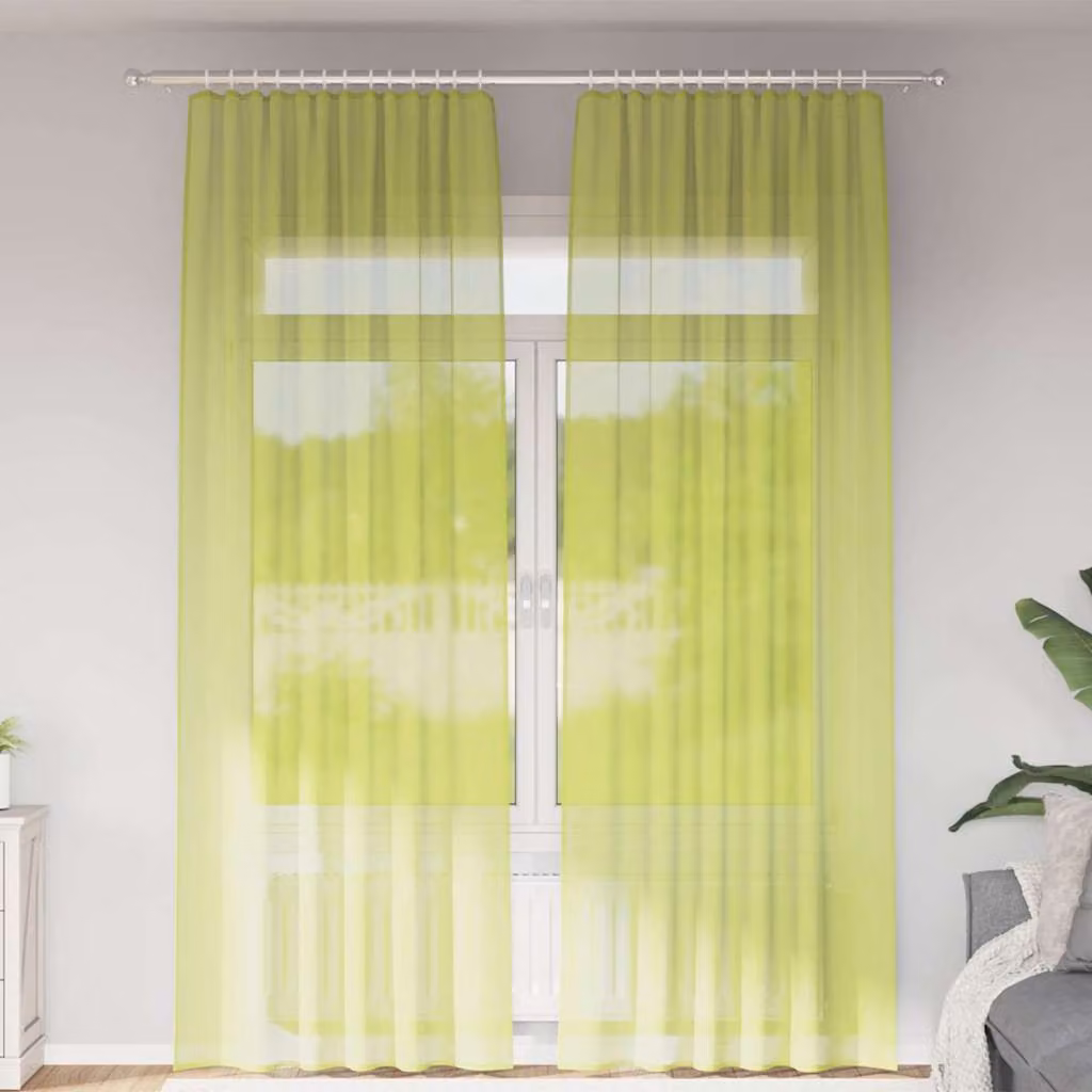 Set di 2 tende in voile semi-trasparenti vidaXL, colore verde, con tasche per asta, L: 140 cm, H: 260 cm