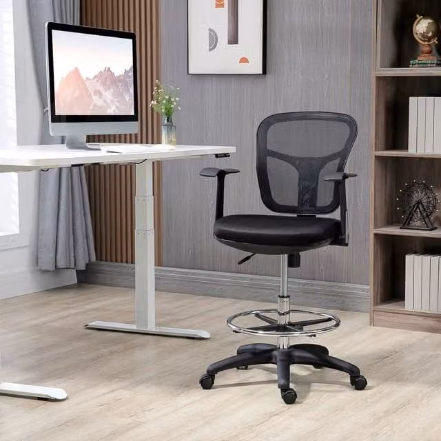 Sedia da ufficio ergonomica REDOM con braccioli e poggiapiedi, colore nero, L/P/H: 59 x 59 x 95-115 cm