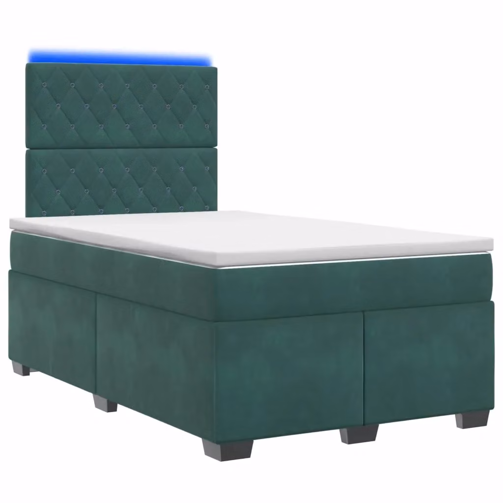 Letto box spring con materasso ibrido vidaXL in velluto verde scuro con base a sollevamento e illuminazione sottostante L/P: 120 x 200 cm – 2