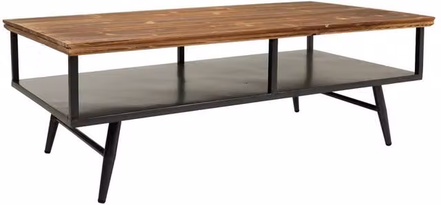 Tavolino in metallo nero e legno 125x65,5x44h