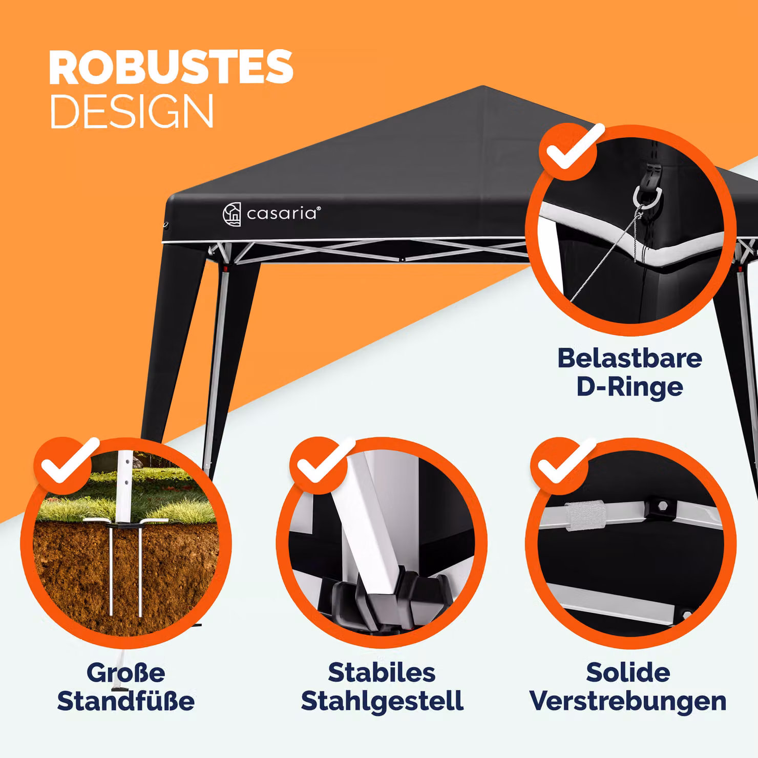 Gazebo pieghevole Capri CASARIA nero con 4 pareti laterali e finestre L: 300 cm, P: 300 cm, H: 250 cm – 2