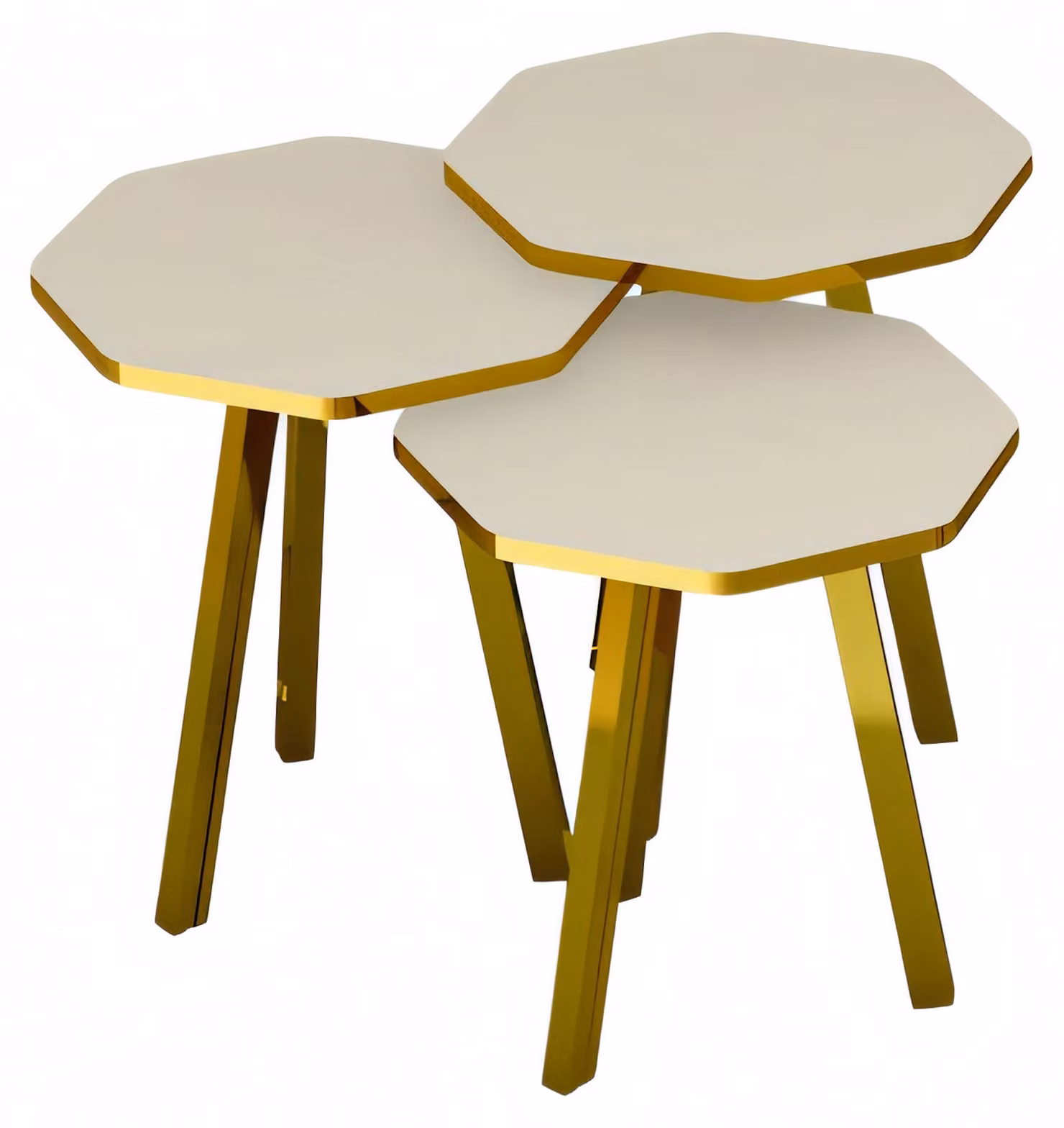 Elegantes weißes Couchtisch-Set aus Holz und Metall im modernen Stil