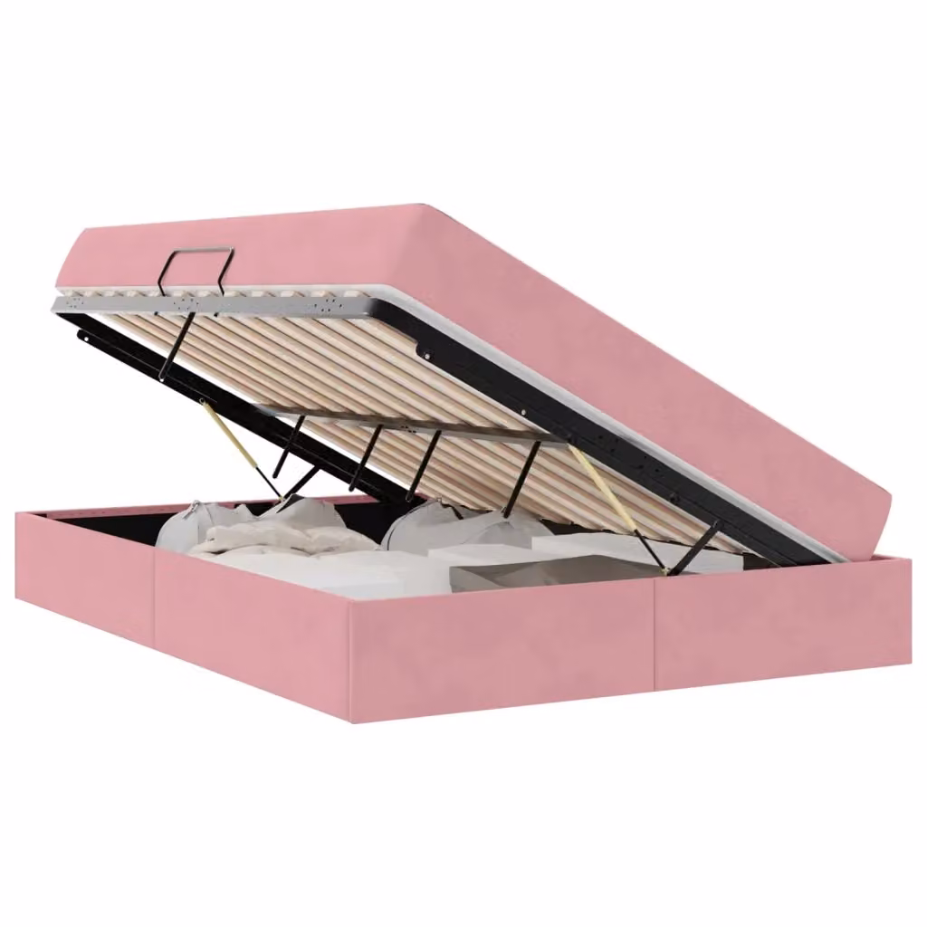 vidaXL Letto con contenitore e materasso ibrido in velluto rosa L: 140 cm, P: 200 cm, H: 204 cm – 2