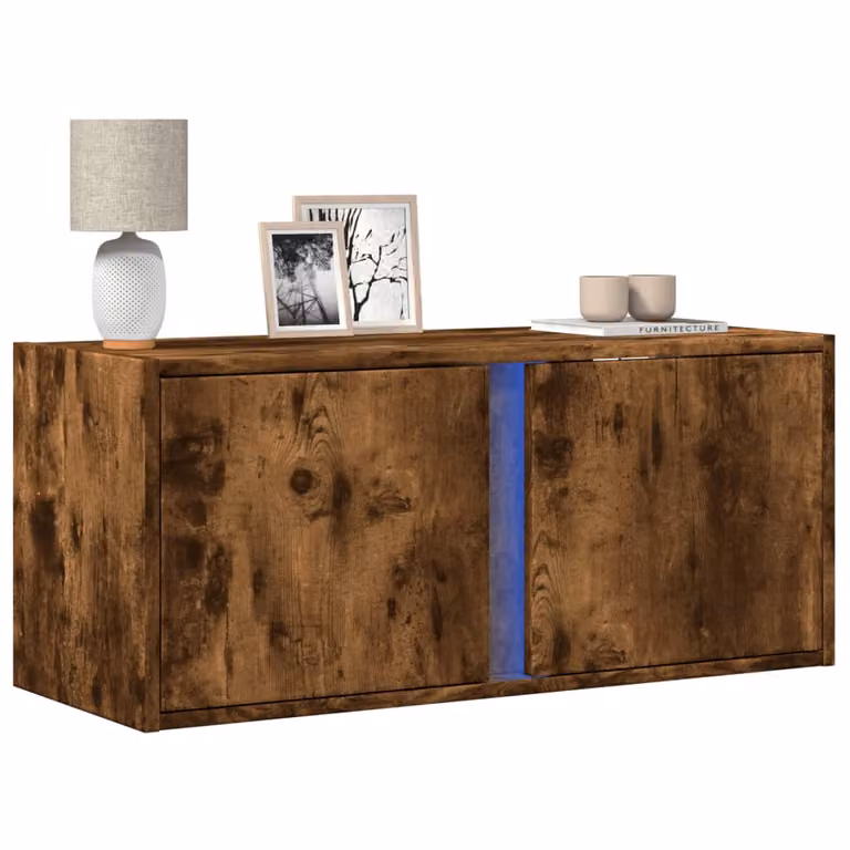 Mobile TV a parete con luci LED vidaXL in rovere fumo marrone L: 80 cm, P: 31 cm, H: 35 cm