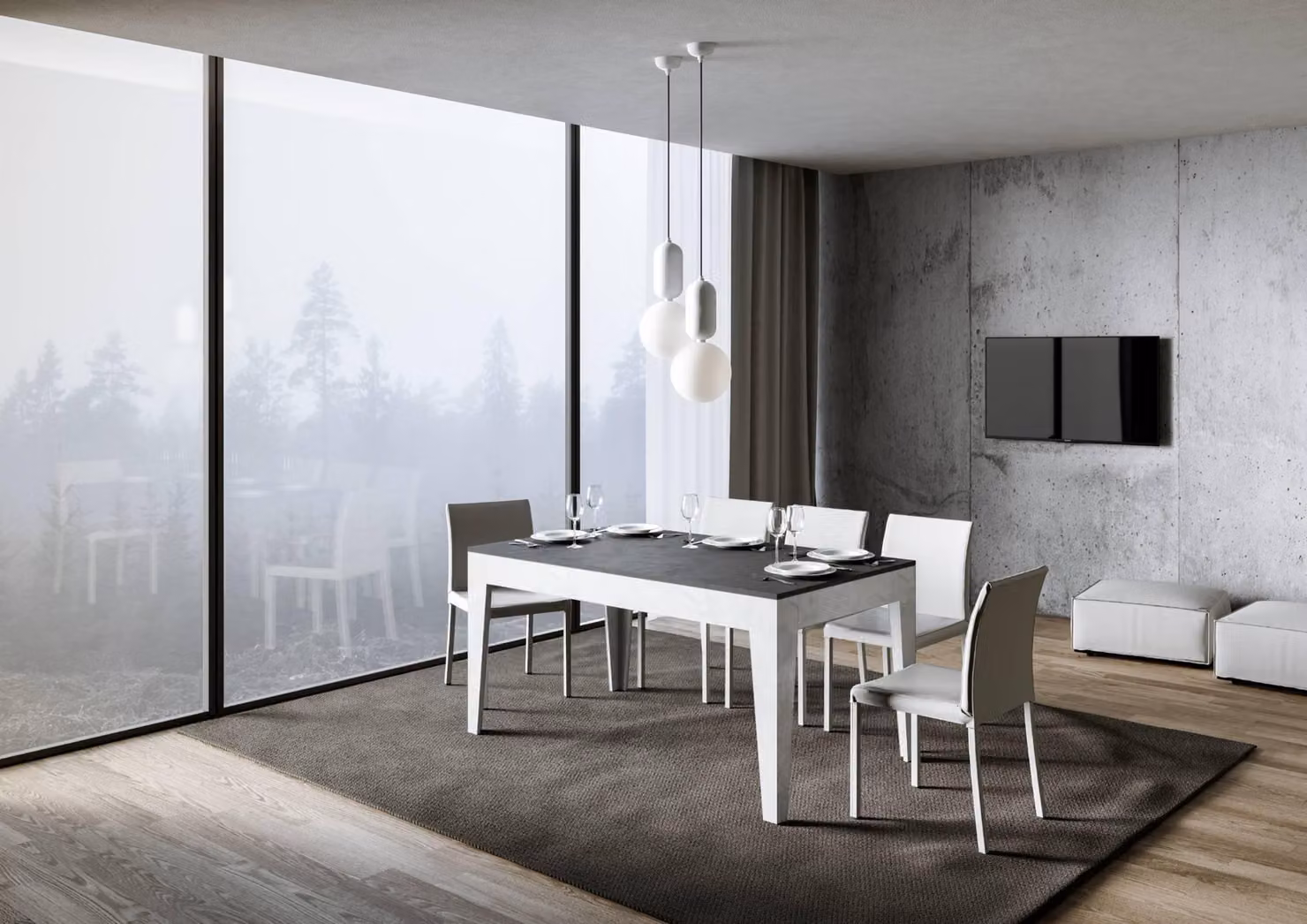 ITAMOBY - Tavolo allungabile 160/220x90 cm Cico Mix piano antracite spatolato - base bianco spatolato