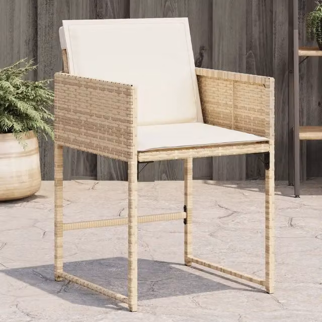 Set di 4 sedie da giardino con cuscini vidaXL in polyrattan beige e bianco con braccioli
