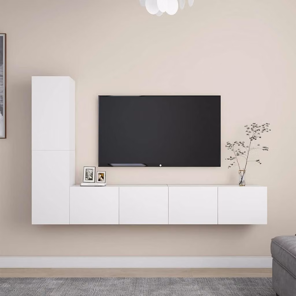 Set di mobili porta TV vidaXL in 4 pezzi bianco in legno e MDF per soggiorno con design minimalista e montaggio a parete L/P/H: 80 x 30 x 30 cm