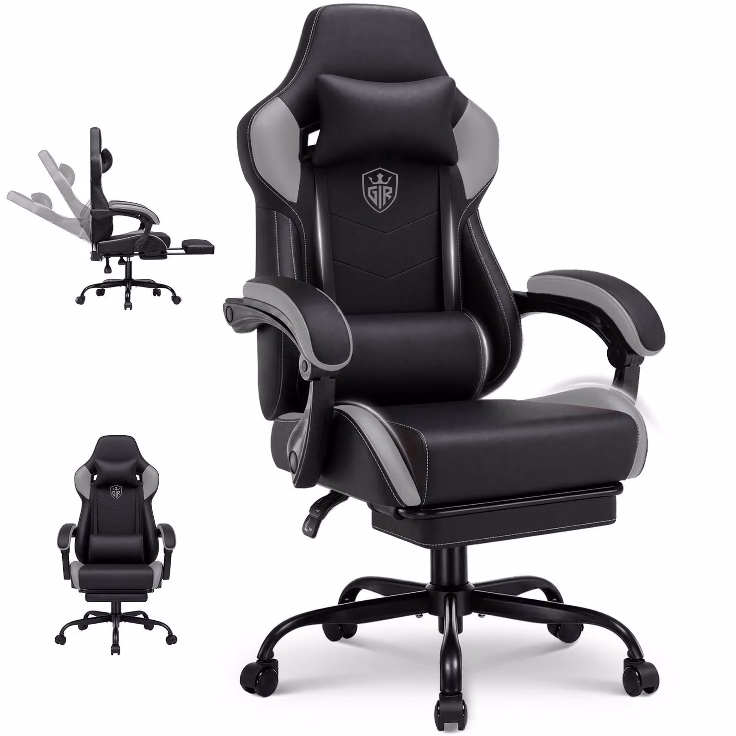 GTPLAYER Sedia da gaming, sedia da ufficio con poggiapiedi, sedia gamer ergonomica con braccioli integrati, sedia da scrivania regolabile in altezza