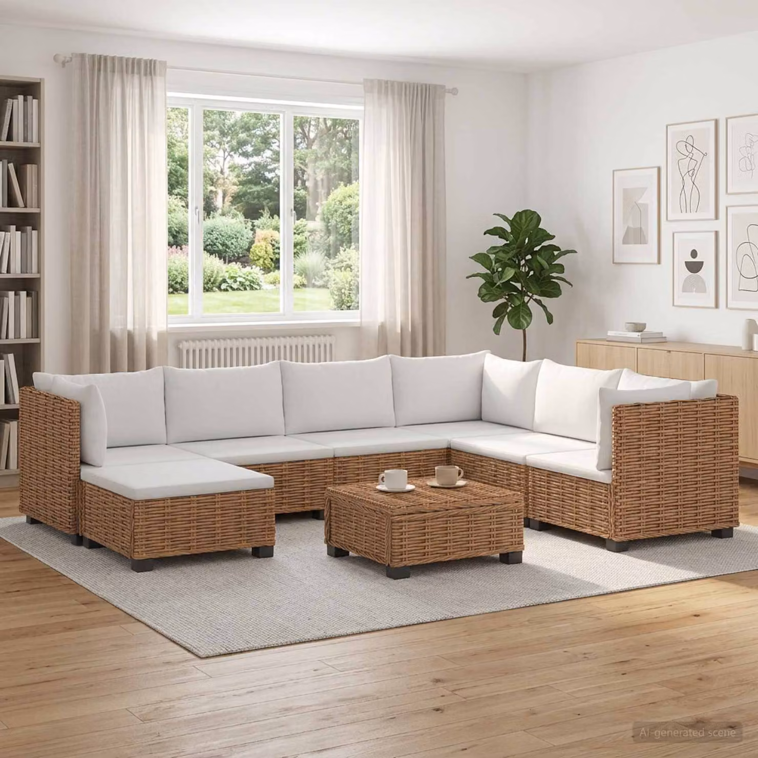 Set Lounge da Giardino vidaXL GENDT in Polyrattan con Cuscini, 8 Pezzi, Rattan Naturale