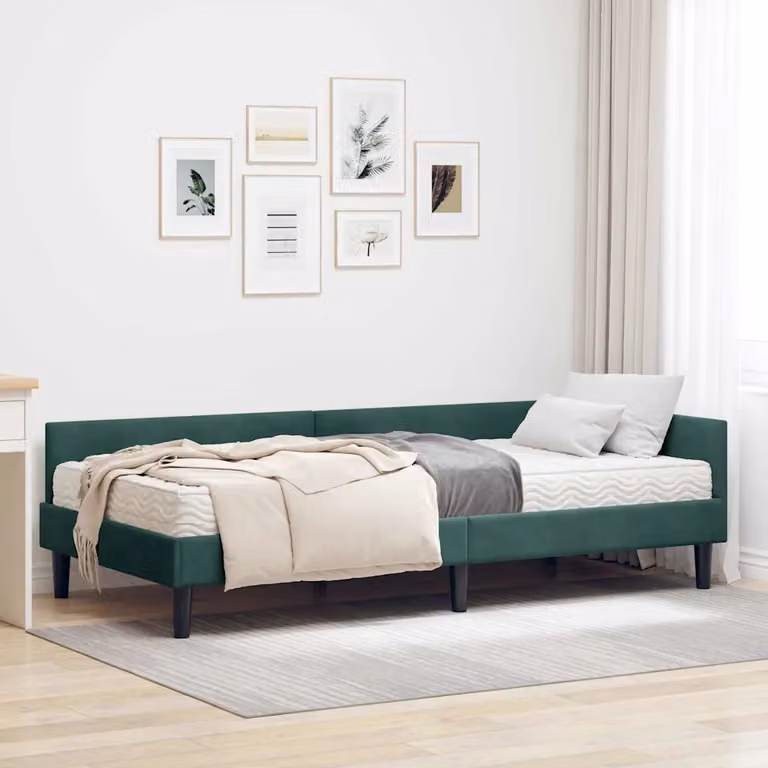 vidaXL Struttura Letto Angolare con 2 Materassi in Velluto Verde, L/P/H: 200 x 100 x 57 cm