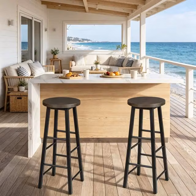 Set di 2 sgabelli da bar OKWISH in stile industriale in MDF e metallo, colore nero e marrone opaco