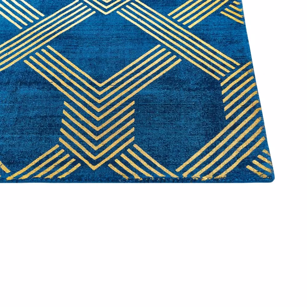 Tappeto Beliani Blu e Oro con Fantasia Geometrica in Viscosa e Cotone, Stile Modern Glam, L 140 cm x P 200 cm – 2