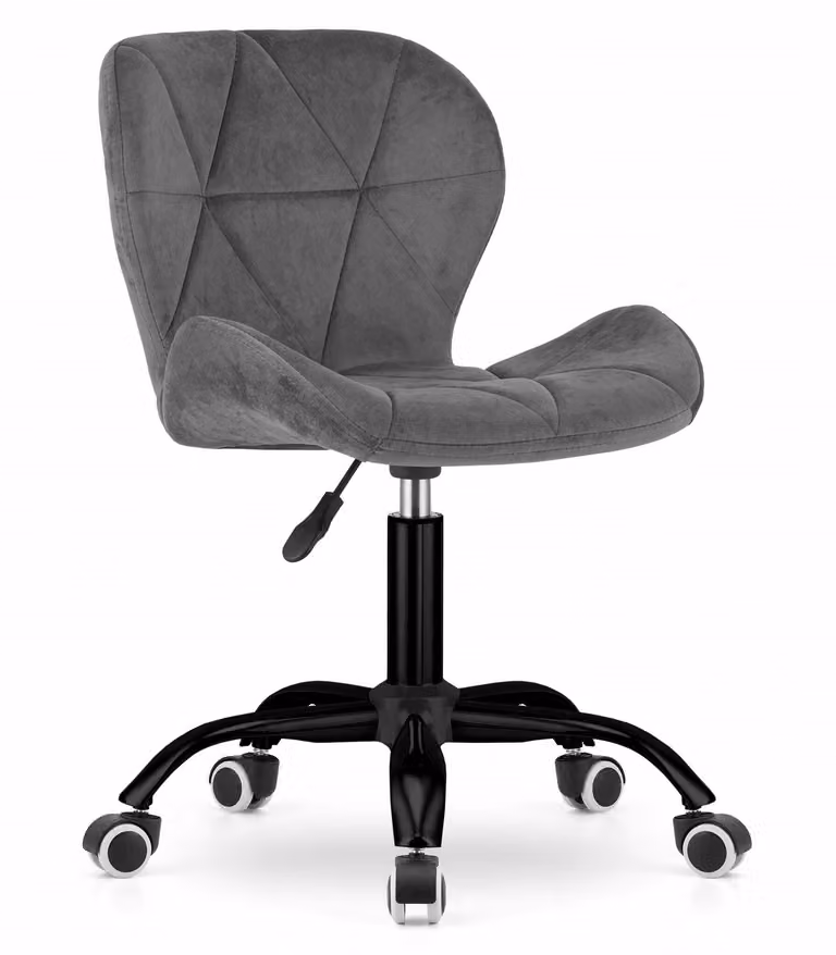 Sedia girevole per la cameretta dei bambini o l'ufficio, regolabile in altezza. Rivestimento in velluto di alta qualità. Altezza della seduta: 43,5-56 cm. Base a 5 razze. Rotazione a 360 gradi. Colore: grigio scuro