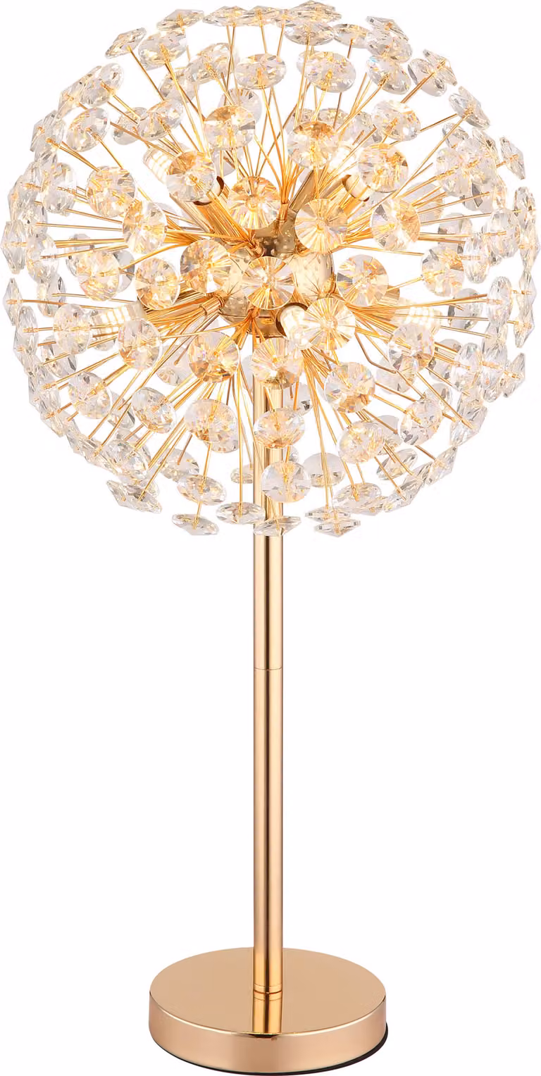 Lampada da tavolo a LED, 8 lampadine, cristalli, trasparente, oro, H 65 cm