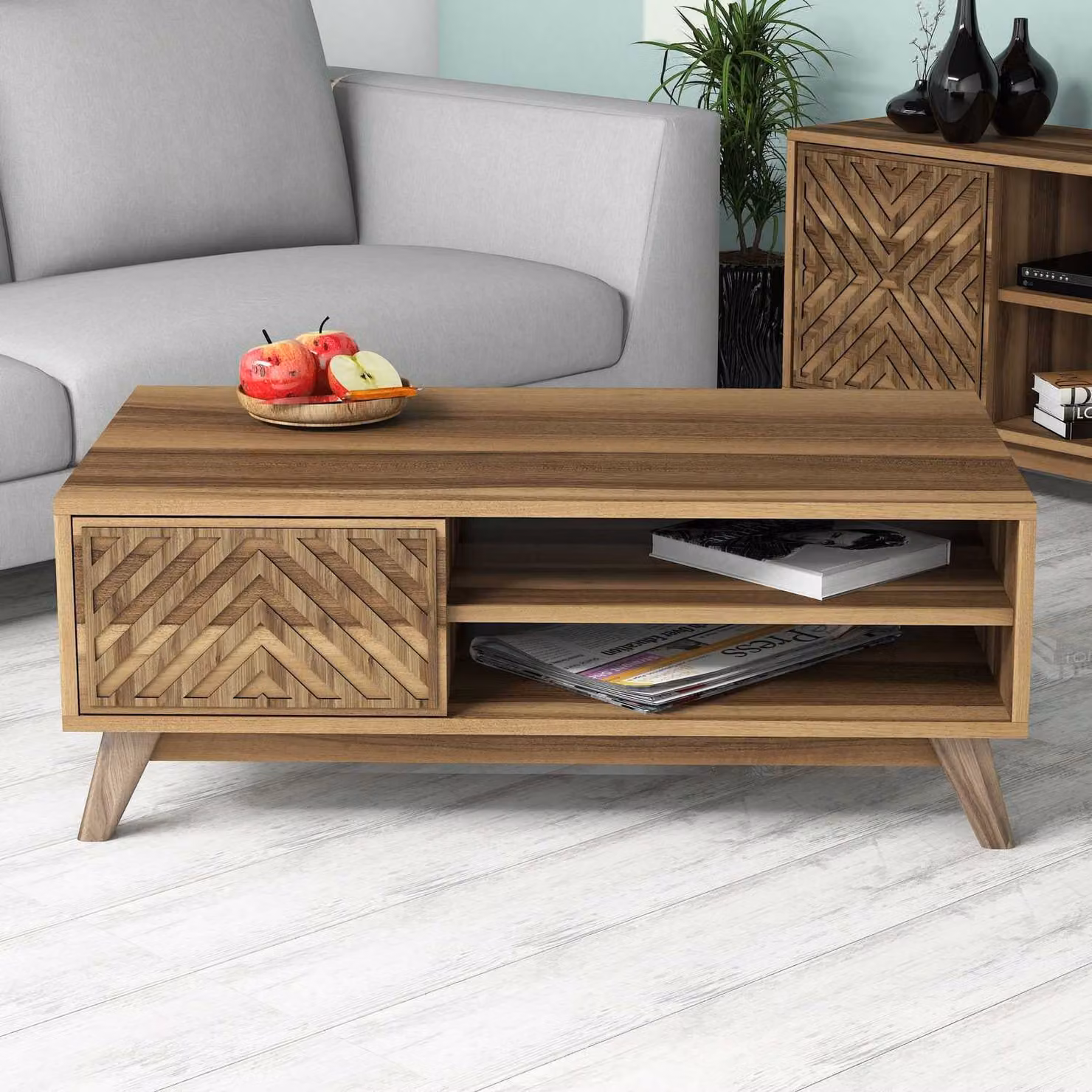 Skye Decor, Inci - Walnut, tavolino, noce, 100% pannelli truciolari rivestiti in melamina, 105 x 60 x 38,2 cm
