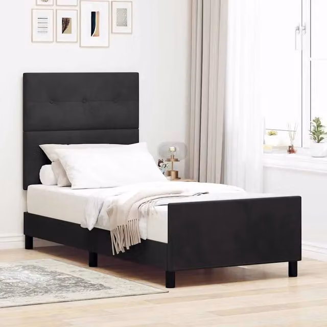 Letto a molle moderno vidaXL in velluto nero con testiera L/P/H: 200 x 80 x 140 cm