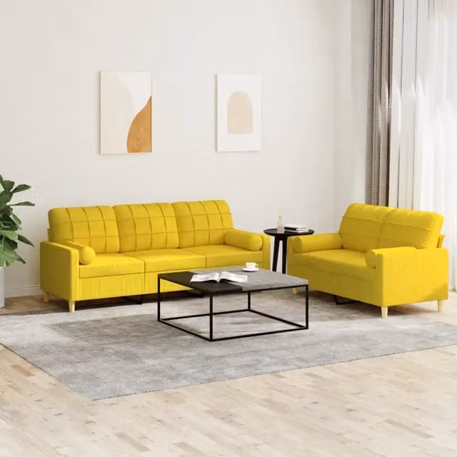 Set di Divani 2 pz con Cuscini Giallo Chiaro in Tessuto 3201327