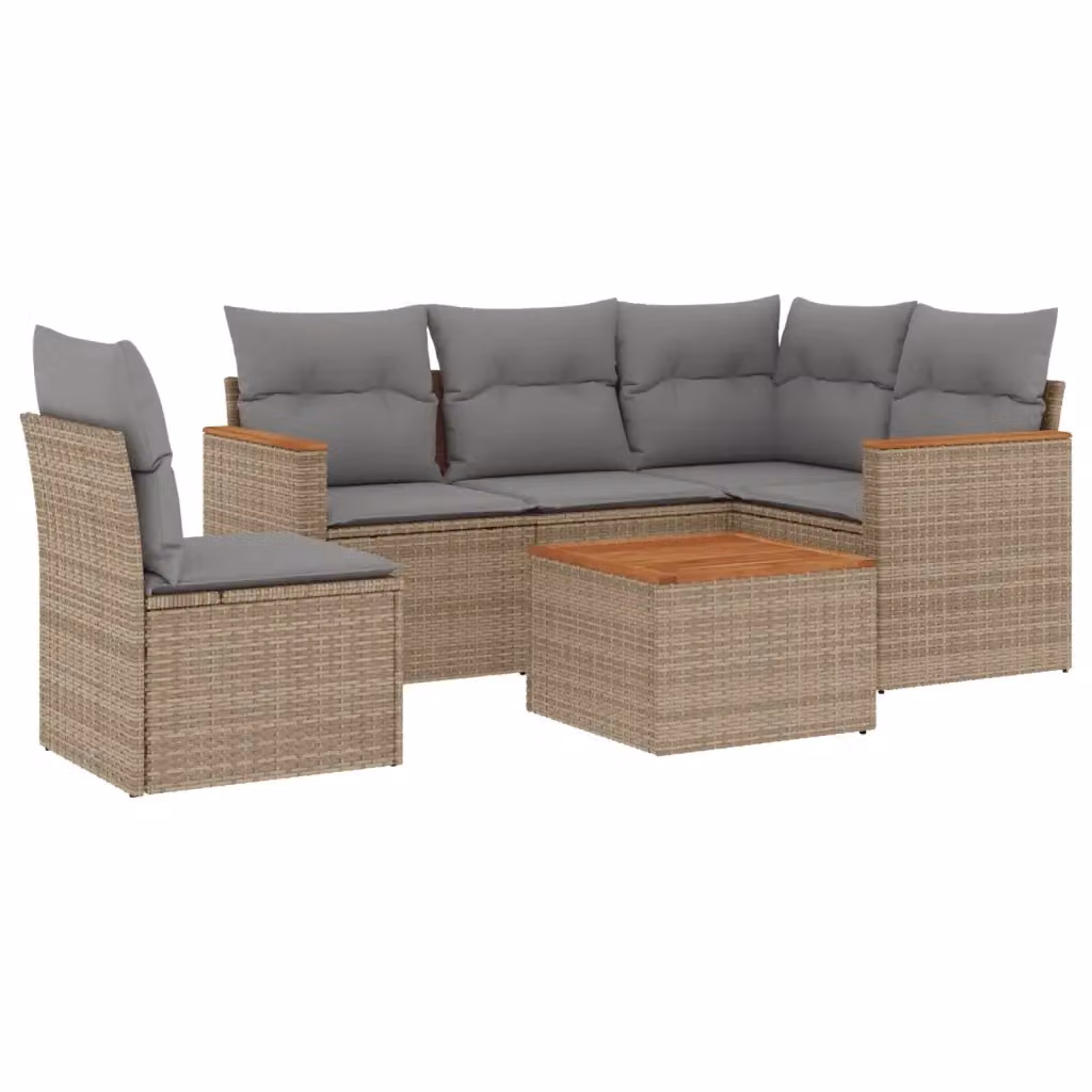 vidaXL Set Divano da Giardino 6 pz a L con Cuscini Beige in Polyrattan e Tavolino da Esterno – 2