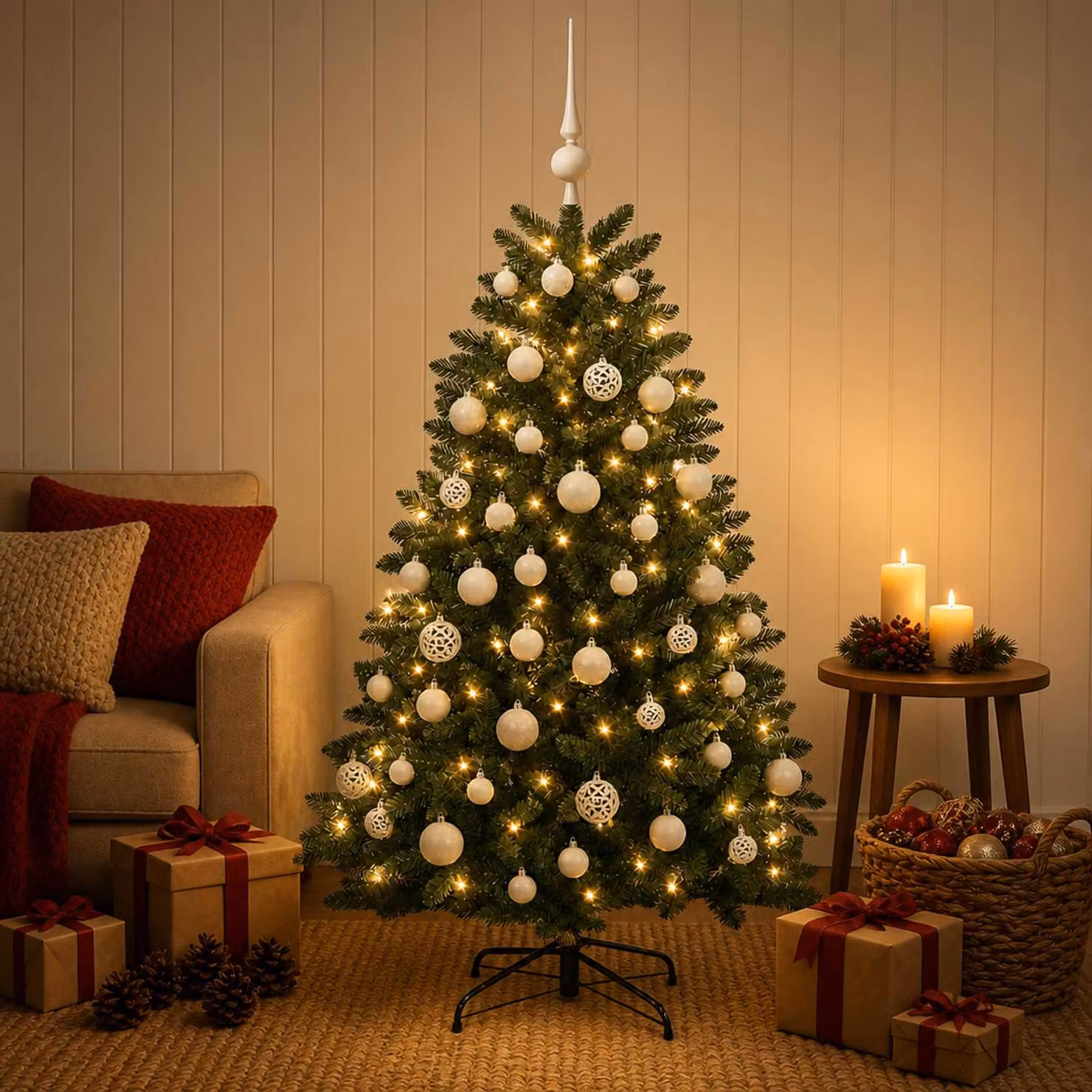 vidaXL Albero di Natale artificiale verde medio con palline 150 cm
