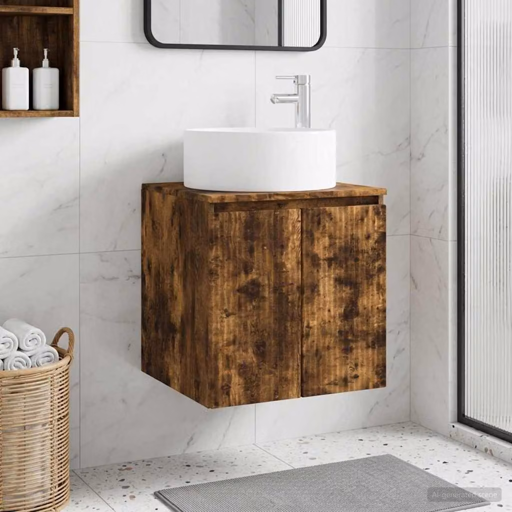 Mobile lavabo da parete vidaXL Rovere Fumo, L: 49,5 cm, P: 44,5 cm, H: 65,5 cm