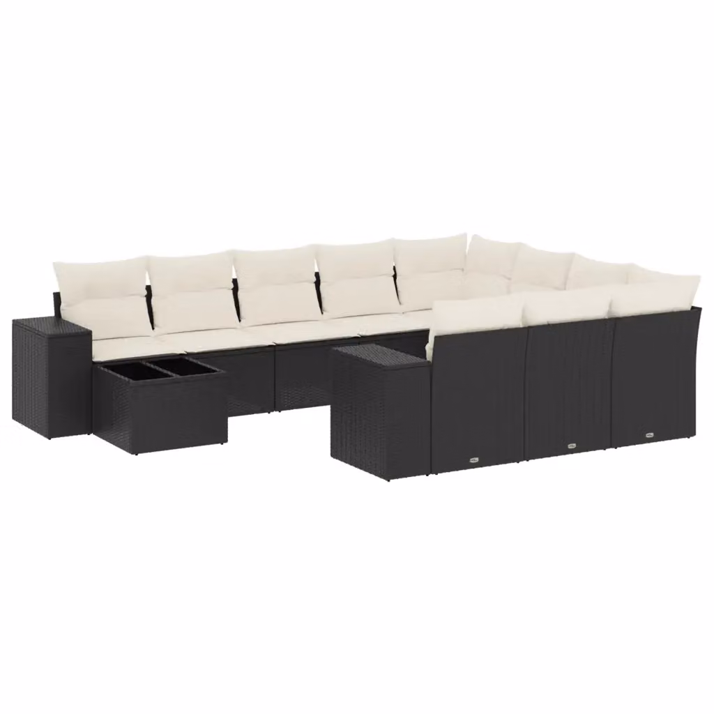 vidaXL Set Divani da Giardino 11 pz a Forma a L con Cuscini e Tavolino, Polyrattan Nero e Bianco – 2