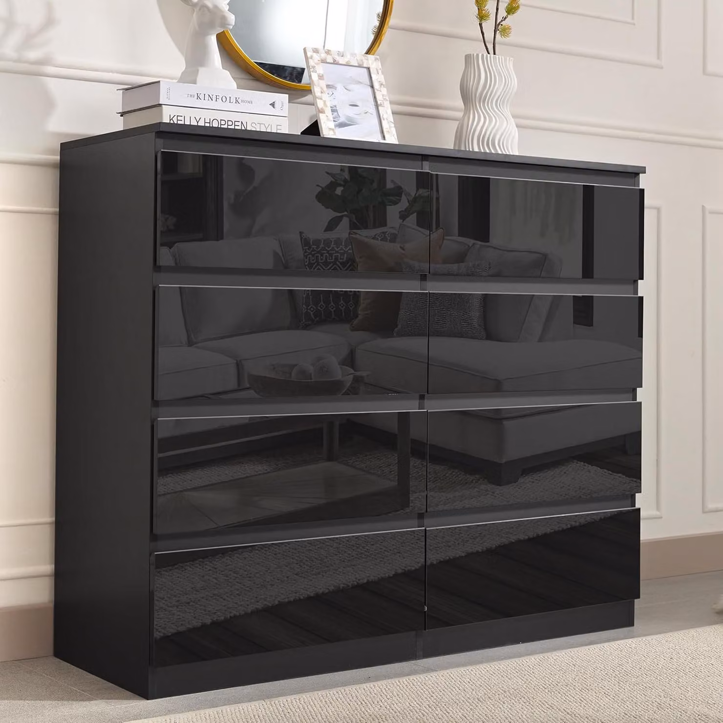 Credenza Kenji 8 cassetti nero lucido