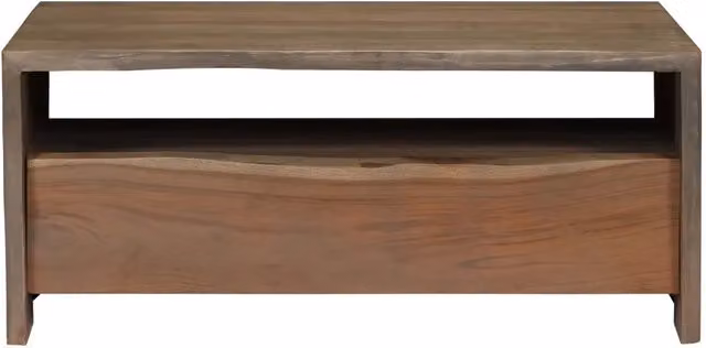 Tavolino da caffè rettangolare in legno di acacia con bordo naturale stile rustico grigio vidaXL L/P/H: 90 x 50 x 40 cm – 1