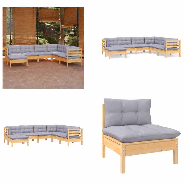 vidaXL set salotto da giardino 7 pezzi con cuscini grigi in legno di pino massiccio - Set salotto da giardino - Set salotto da giardino - Set mobili da giardino - Set mobili da giardino