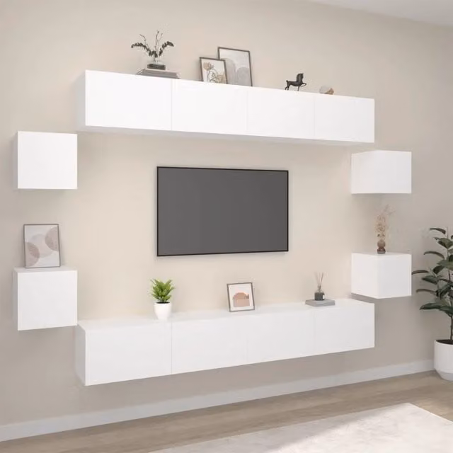 Set di mobili porta TV vidaXL in legno multistrato bianco per soggiorno, 8 pezzi