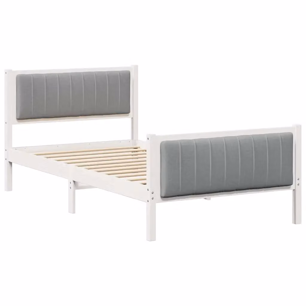Struttura del letto moderna vidaXL in legno di pino con rivestimento in tessuto, bianco e grigio, L/P/H: 209.5 x 105.5 x 85.5 cm, 100 x 200 cm – 2