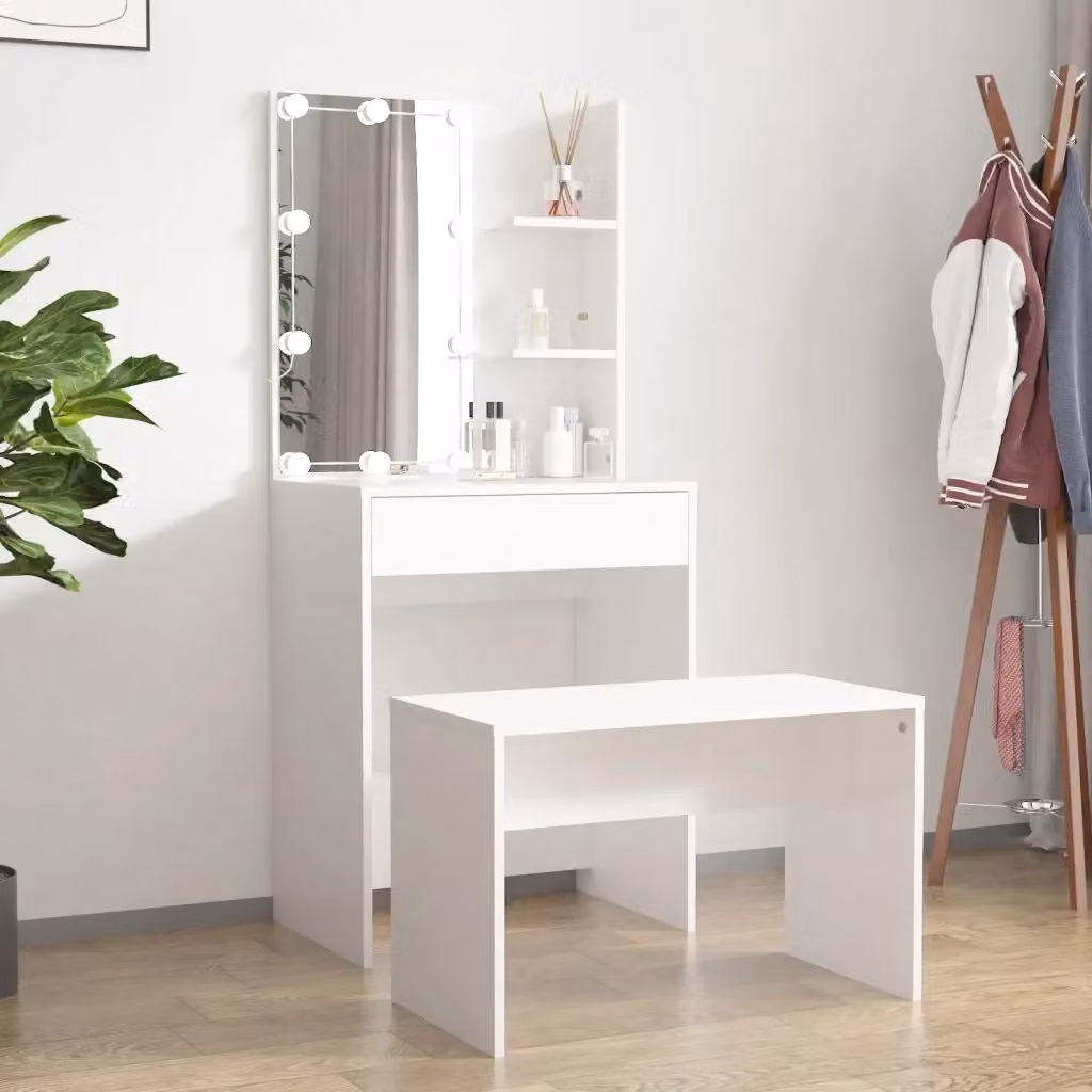 Set Tavolo da Toeletta Hollywood con LED Bianco in MDF Laccato L/P/H: 140 x 40 x 60 cm – 2