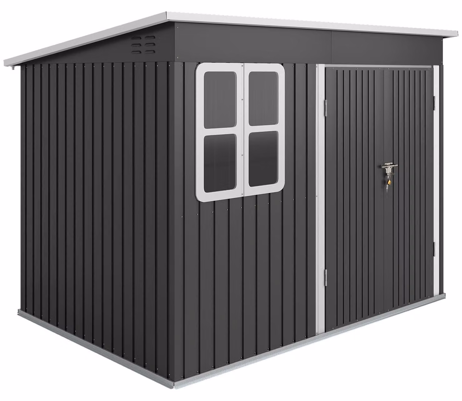 Capanno da giardino in metallo con finestra e porta larga | Colore: Grigio, Bianco | Dimensioni: 260x177x190 cm