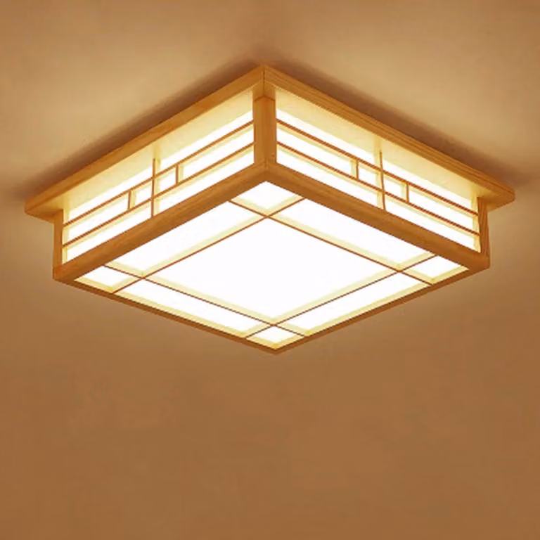 Lampada a soffitto in stile giapponese - lampada in legno quadrata - luce LED calda da 24W - 45x45 cm