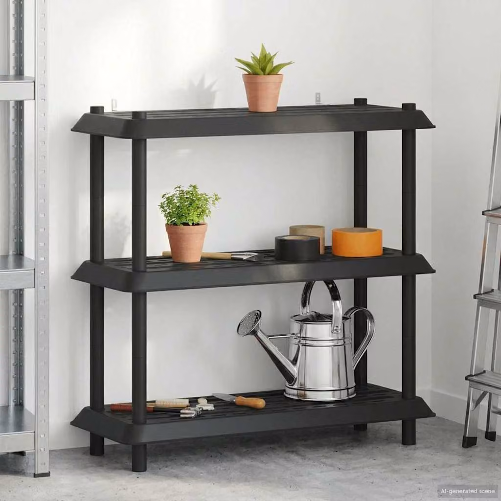 Unità di scaffalatura vidaXL a 3 livelli in plastica color antracite L: 100 cm, P: 40 cm, H: 96 cm