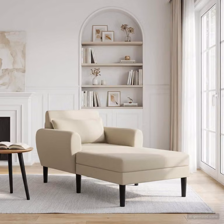 Chaise longue moderna vidaXL in velluto beige con cuscini, forma a L con lato destro, L/P/H: 168 x 94 x 83 cm